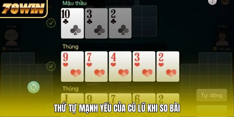 Thứ tự mạnh yếu của Cù lũ khi so bài Thứ tự mạnh yếu của Cù lũ khi so bài